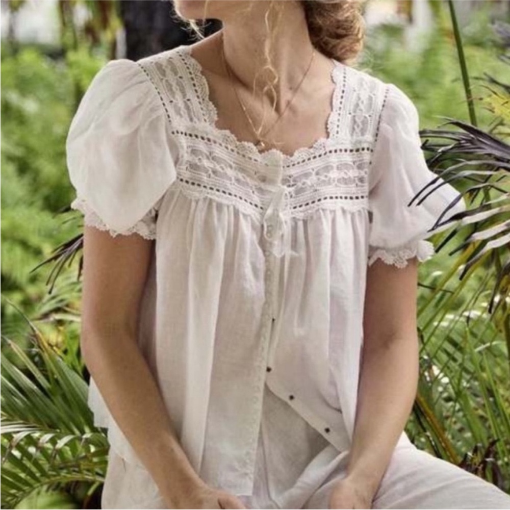 Doen Anneth Blouse Top Salt Cream Lace Medium - Picture 2 of 11